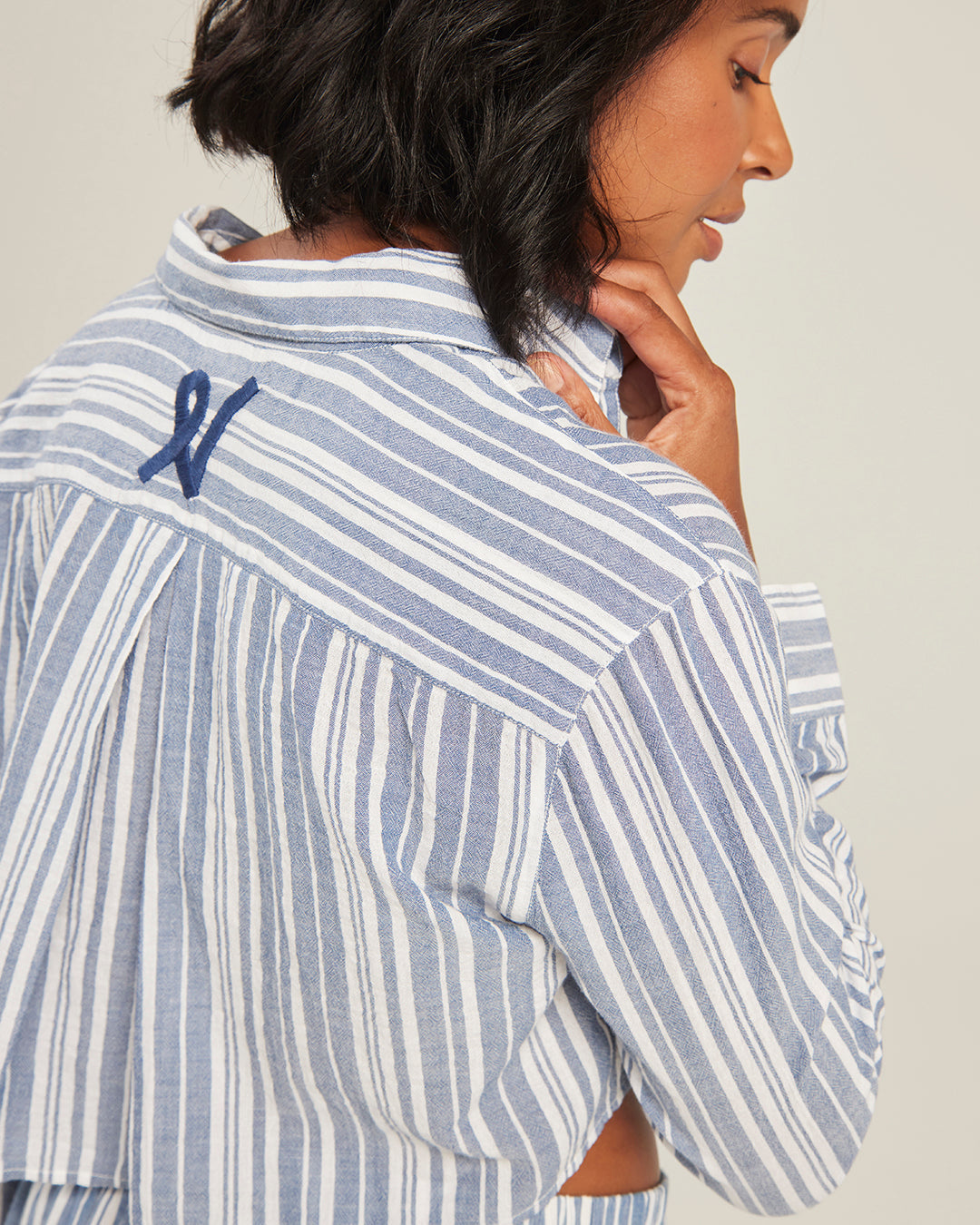 Chemise courte à rayures marine
