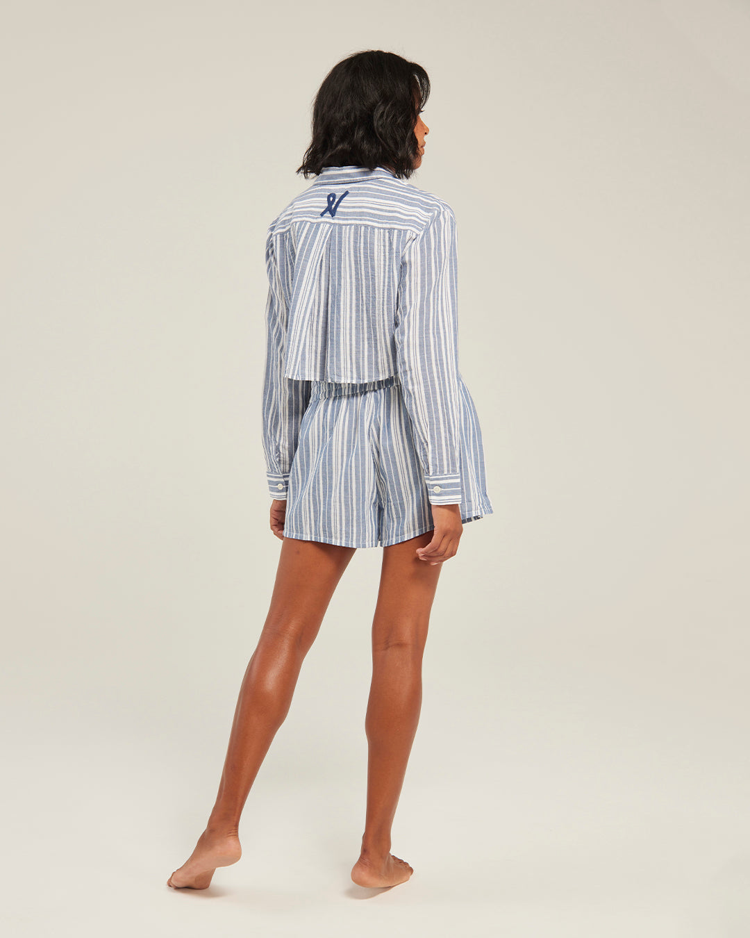 Chemise courte à rayures marine