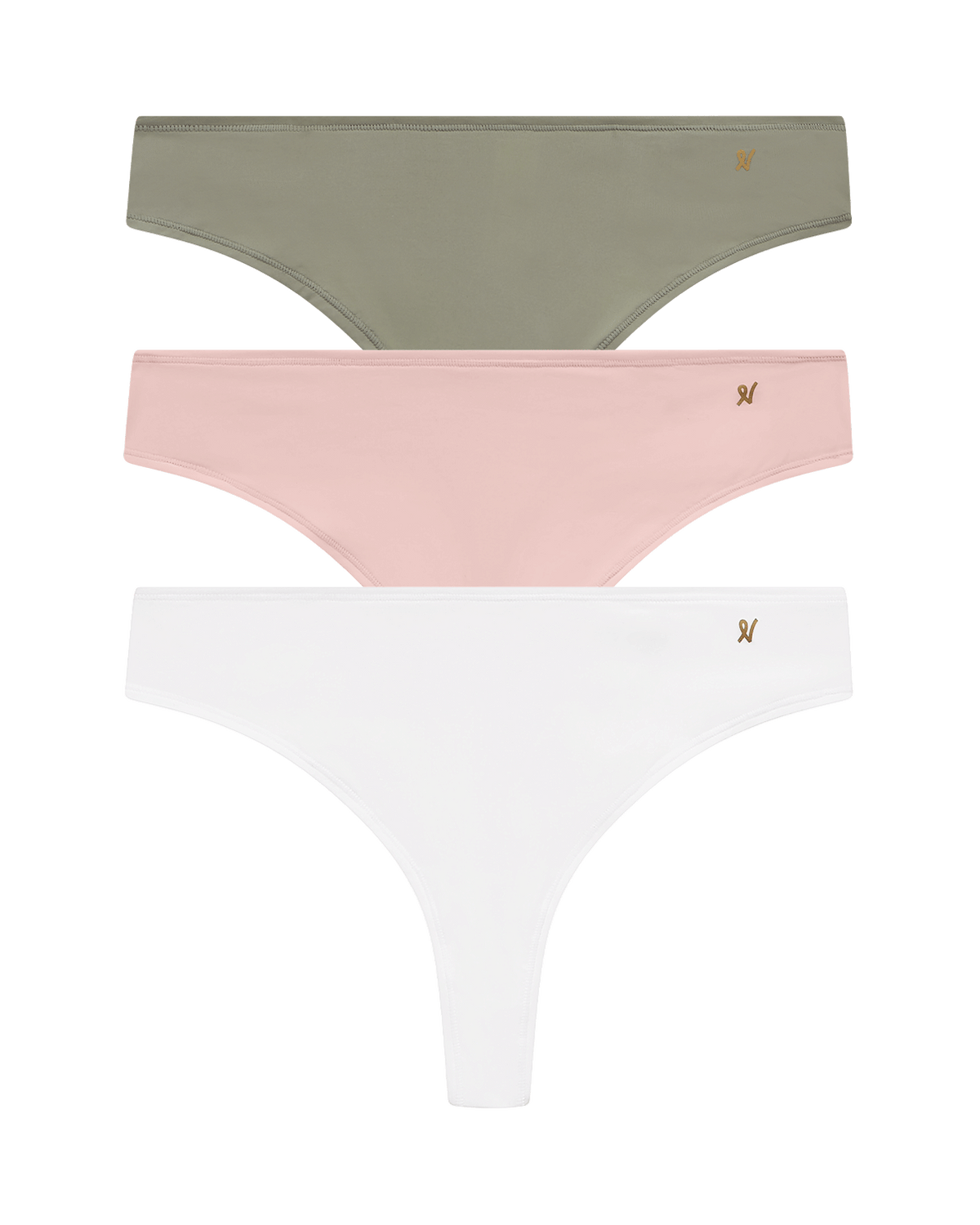 Confezione da 3 perizomi elasticizzati/Salvia, Rosa e Bianco
