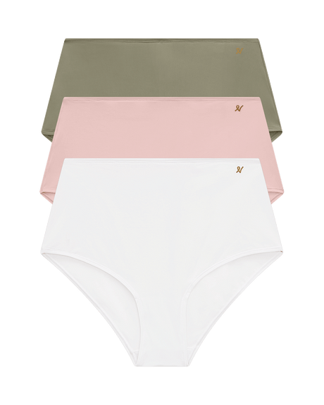 Confezione da 3 slip elasticizzati a vita alta / salvia, rosa e bianco