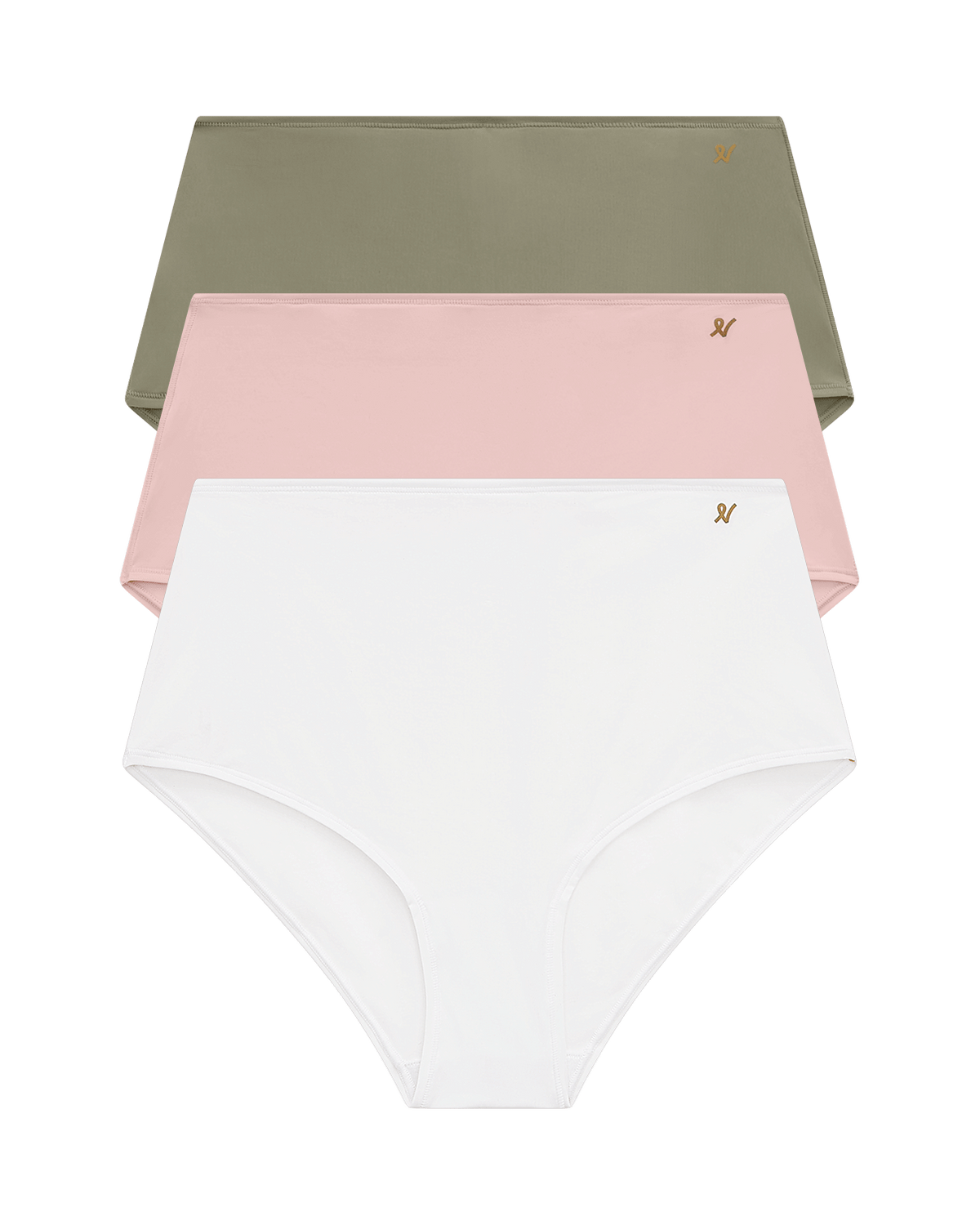 Confezione da 3 slip elasticizzati a vita alta / salvia, rosa e bianco