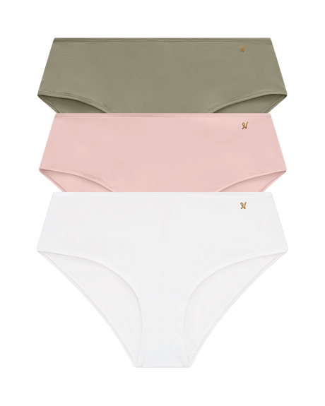 Stretch Mid Rise Bikini Brief Bundle 3 Pack / Sage, Pink & White