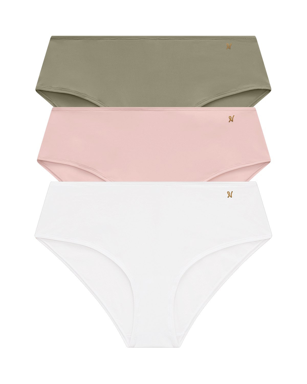 Confezione da 3 slip bikini elasticizzati a vita media / salvia, rosa e bianco