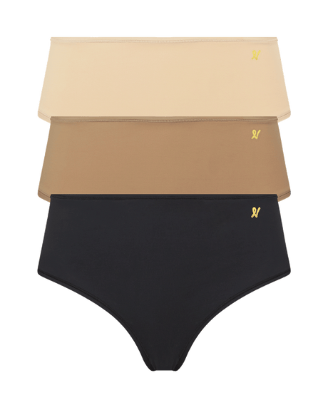Mid Rise Bikini Brief Bundle 3 Pack / Black & Beige