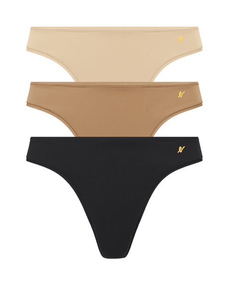 Dipped Thong Bundle 3 Pack / Black & Beige