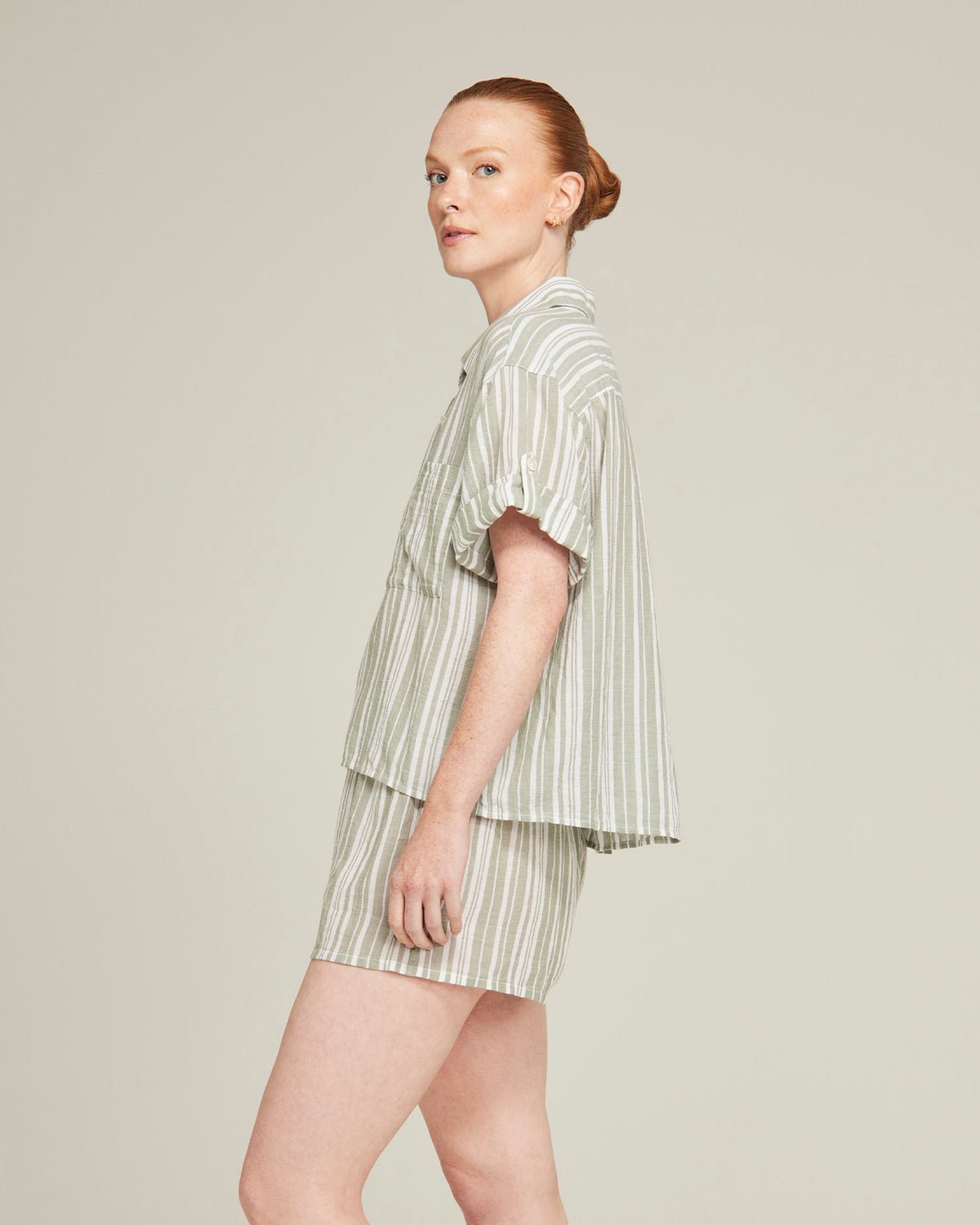 Short Sleeve Shirt / Sage Stripe