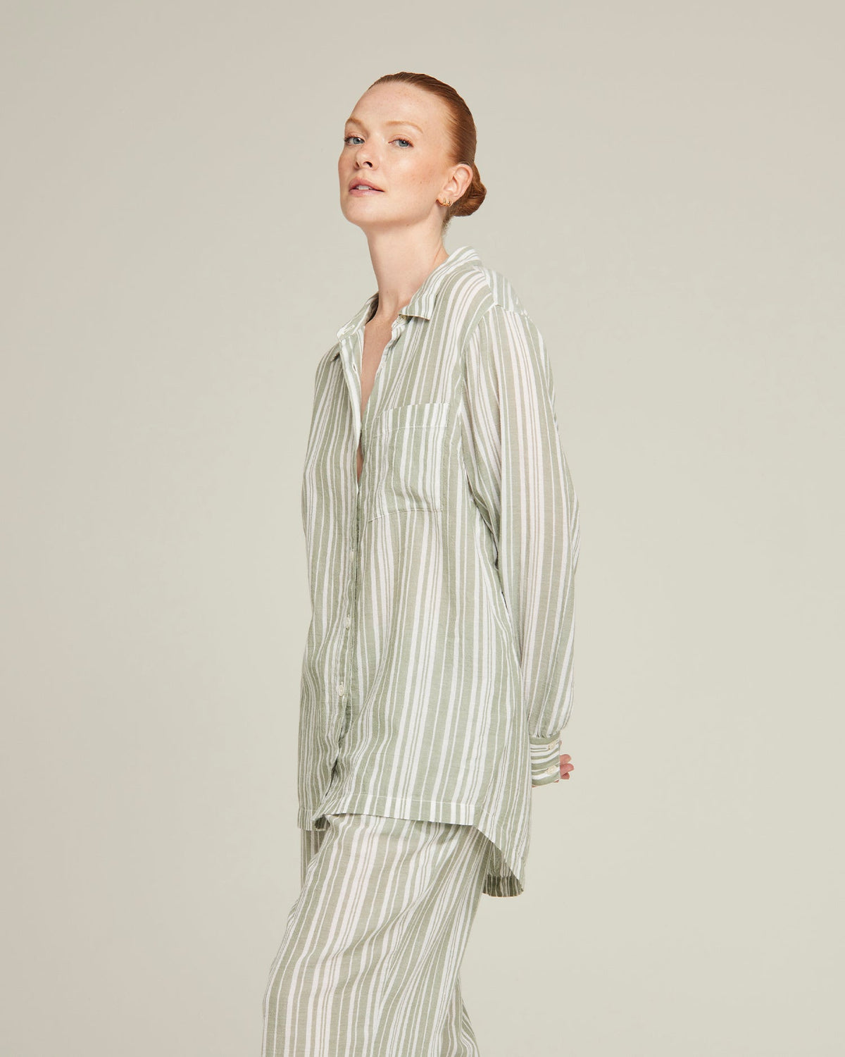 Camicia midi / Righe salvia