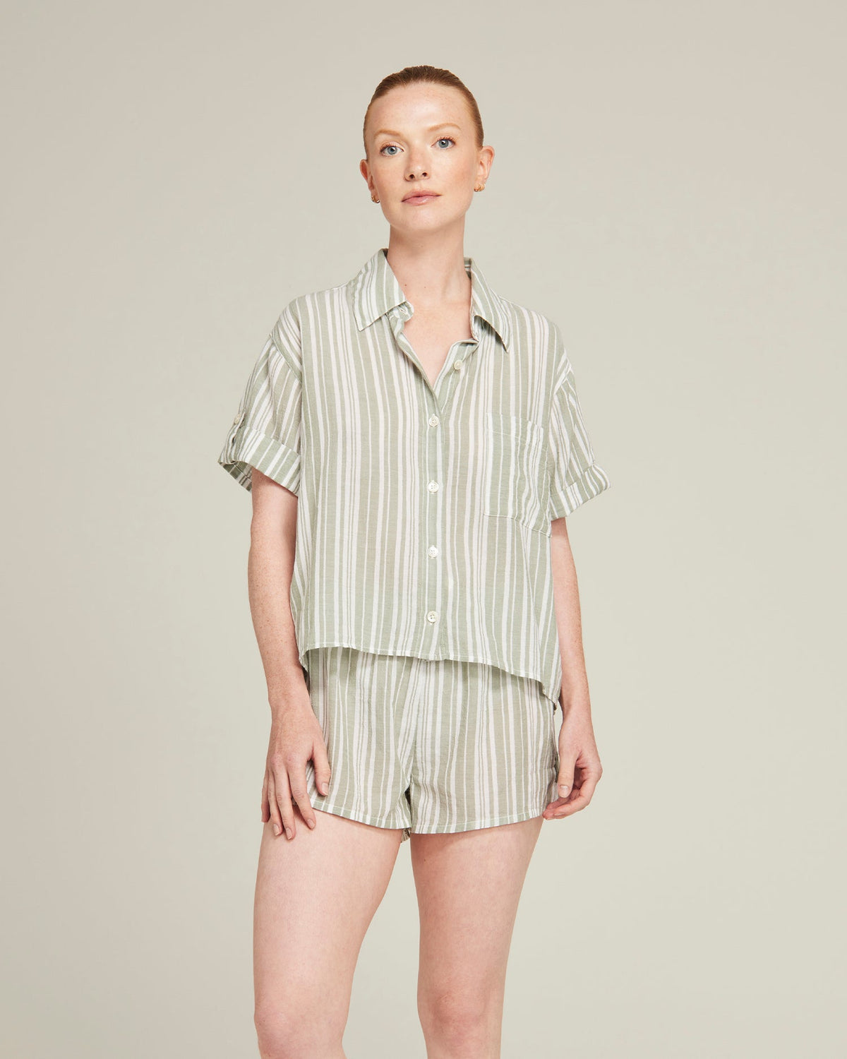 Short Sleeve Shirt / Sage Stripe