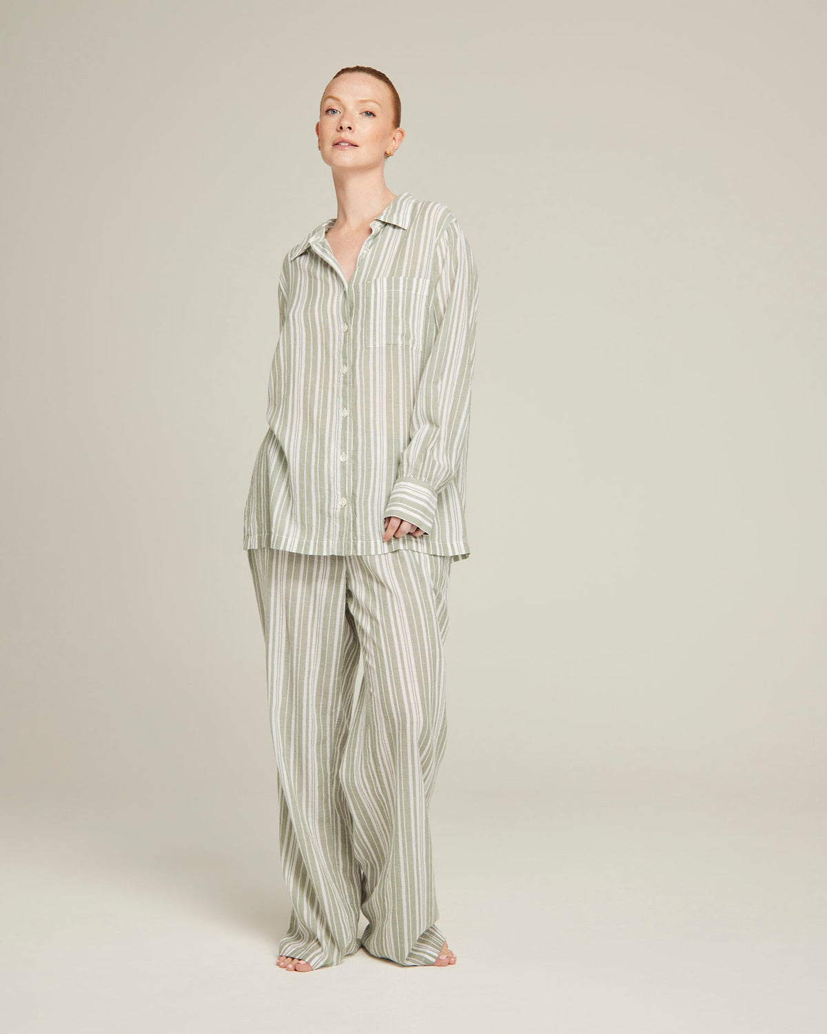 Camicia midi / Righe salvia