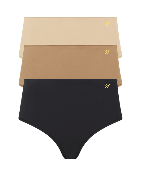 Confezione da 3 slip a vita alta / Nero e beige