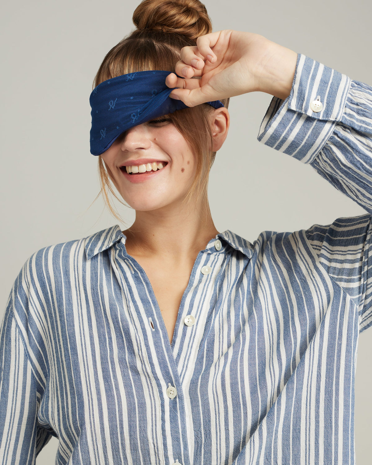 Silk Sleep Mask / Navy Stipe